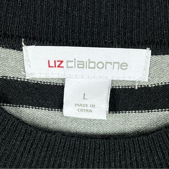 NEW Liz Claiborne Striped Heather Gray Lightweight Pullover Sweater Women Large - Picture 6 of 8